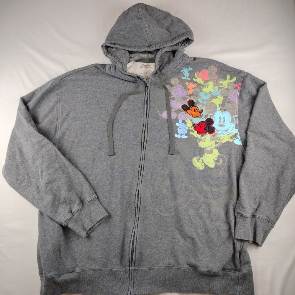 Disneyland Zip Up Hoodie Size XXXL/3XL Embroidered Mickey Mouse Gray Disney EUC
